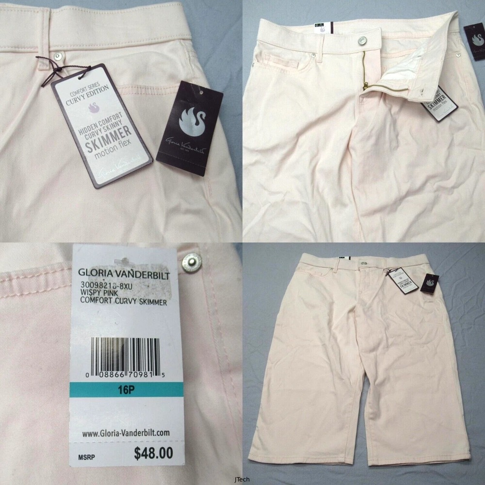 Gloria Vanderbilt Capri Pants Women 16P Light Pink All Around Slimming 33x18 NEW